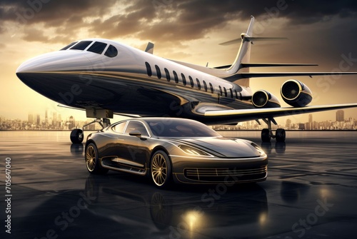 Modern Luxury car private jet. Air private. Generate Ai