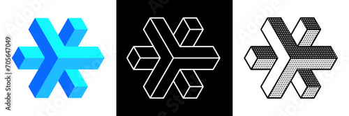 Abstract minimal shape. Isolated geometric designs. Impossible shape. Optical illusion. Vector illustration.