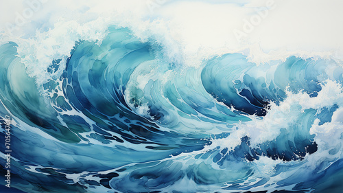 sea wave watercolor illustration isolated on white background, graphic element of ocean design photo