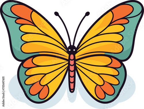 Colorful cartoon butterfly with large wings, vibrant yellow and green. Flat design insect, simple style for children's book. Nature and springtime vector illustration. © Vectorvstocker