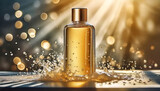 Beautiful gold shampoo bottle for product diplay