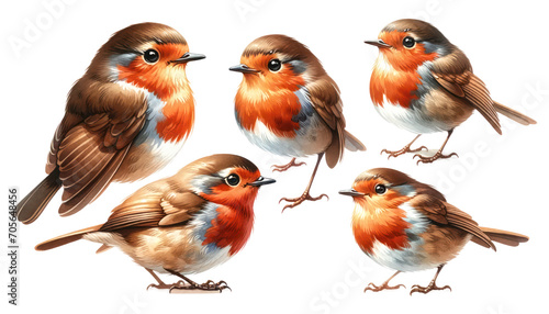 set of watercolor cute Robin isolated on transparent background