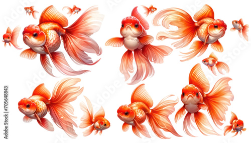 set of watercolor cute Goldfish isolated on transparent background