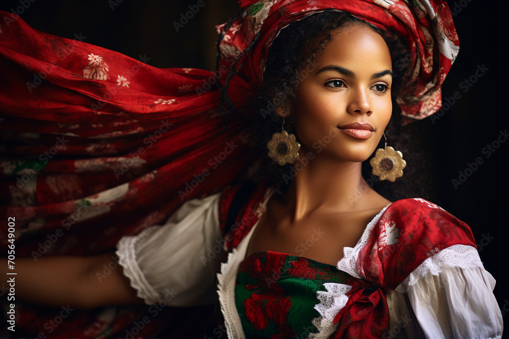 AI generated portrait of a european slavic woman dressed in traditional clothing AI generated portrait of a european slavic woman dressed in traditional clothing