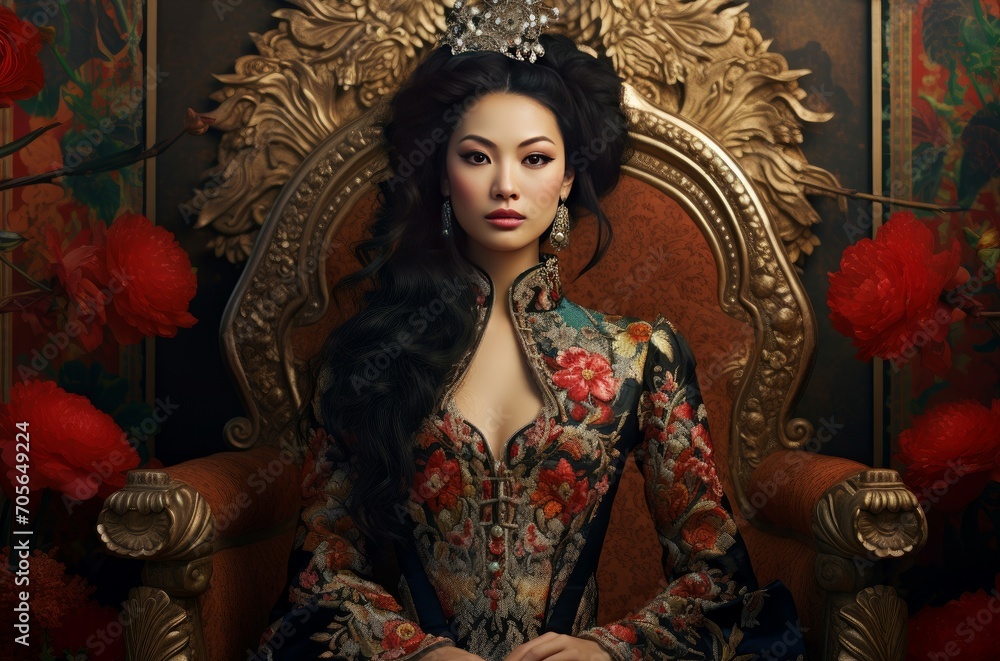 Obraz premium Opulent Luxury asian portrait. Young lady. Generate Ai