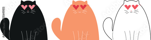 romantic Valentines day vector cats in cartoon style. cute funny hand drawn kittens isolated on transparent background. set of black,red, white cats in love. kitties in glasses