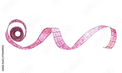 Watercolor illustration of sewing measuring tape for tailors for measurements.