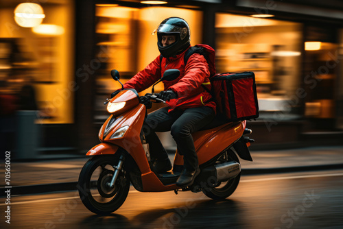 Delivery man, courier moto scooter driver