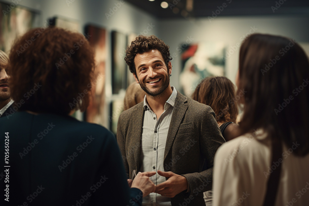Generative AI technology picture people have art day visiting museum paintings gallery Generative AI technology picture people have art day visiting museum paintings gallery