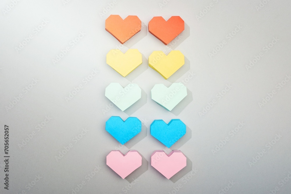 top view decorative paper hearts