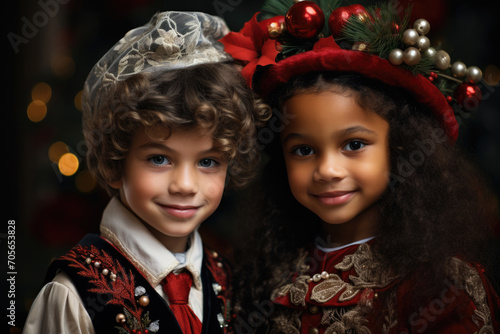 Group of children in festive clothes at a party
