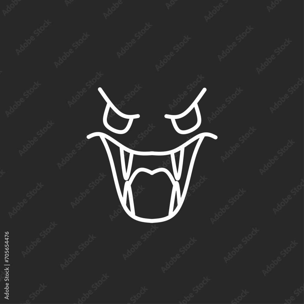 Doodle of fanged monster face shape, line art vector illustration Doodle of fanged monster face shape, line art vector illustration