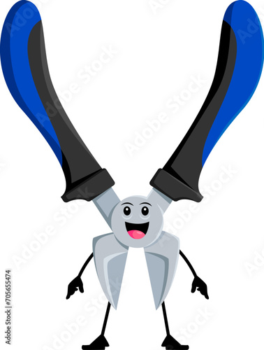 Cartoon funny nippers diy, building and repair tool character. Isolated vector personage, possesses sharp jaws and a playful, metallic gleam, always ready for handy adventures and surprising twists