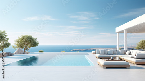 Contemporary holiday villa with sea view pool and terrace Copy space image Place for adding text or design  © Banu