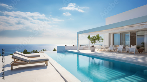 Contemporary holiday villa with sea view pool and terrace Copy space image Place for adding text or design  photo