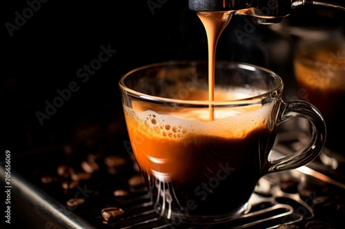 Frothy Espresso foam cup shot. Hot drink. Generate Ai