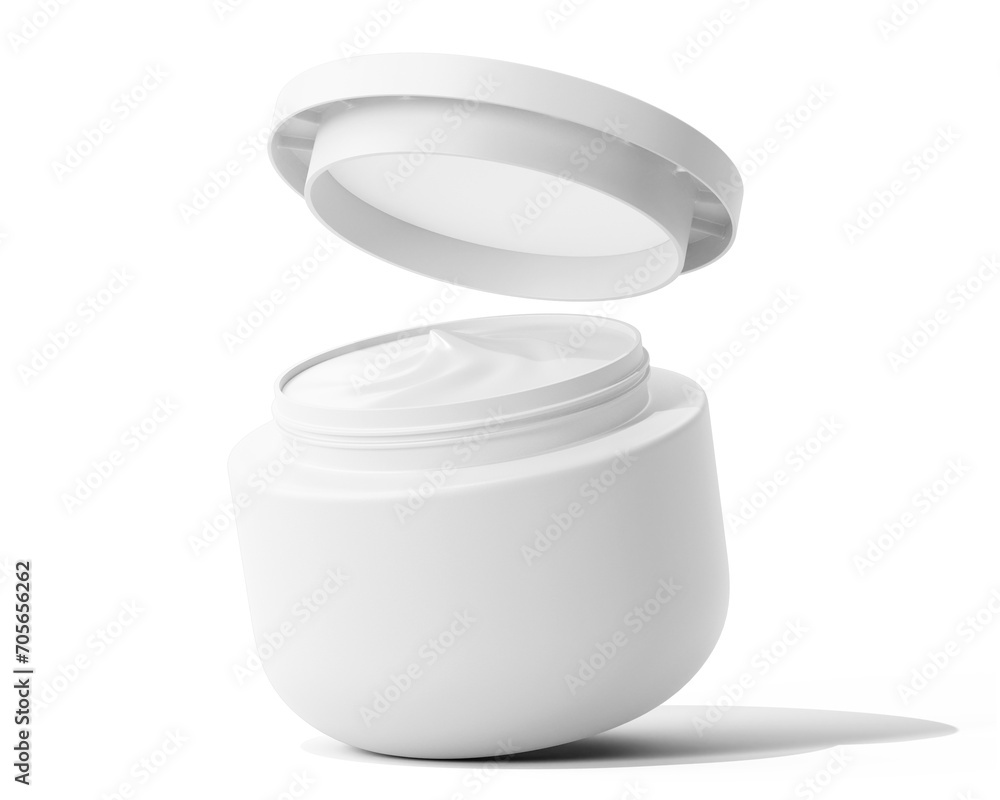 Blank white Plastic Cosmetic Cream Jar isolated on transparent background, prepared for mockup, 3D render. Blank white Plastic Cosmetic Cream Jar isolated on transparent background, prepared for mockup, 3D render.