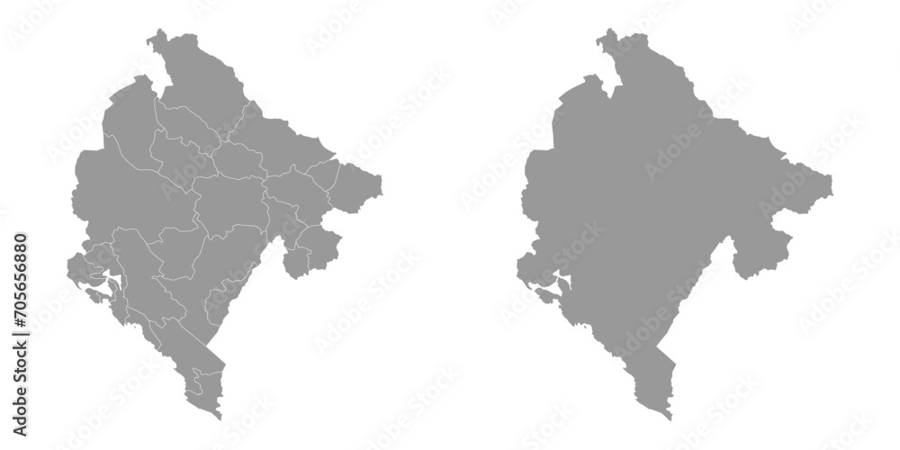 Montenegro gray map with administrative subdivisions. Vector illustration.
