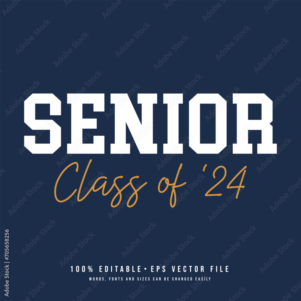 Typography Class of 2024 for greeting, invitation card. Text for graduation design, congratulation event, T-shirt, party, high school or college graduate.