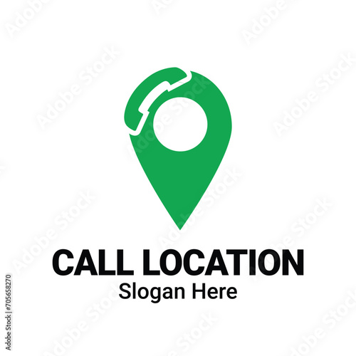 Green Call Reciever Location Logo Design. Phone Reciever Icon Logo With Pin Point Illustration Vector Template Element. Customer Help Service Pointer Map Location.