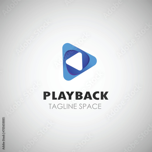 Play button media music icon logo design, colorful media play technology logo element for music audio, Streaming service app, video icon logo
