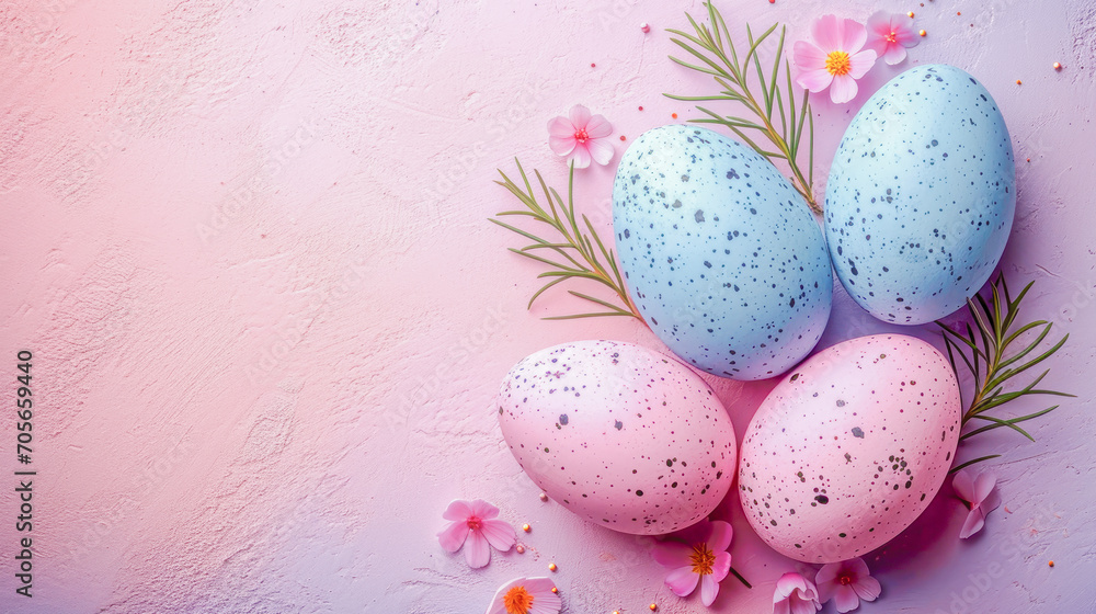 Colorful eggs on pink abstract background, March, Easter celebration, Culture and Religion, generative ai