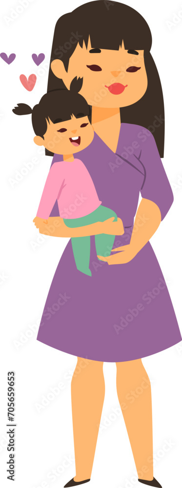 Asian mother holding her young daughter with love and affection. Both are smiling, showing a happy family moment. Mother and child bonding vector illustration. Asian mother holding her young daughter with love and affection. Both are smiling, showing a happy family moment. Mother and child bonding vector illustration.