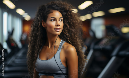 Beautiful dark female athlete in the gym generated AI © Tatiana