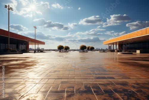 Empty parking lot near supermarket generated AI