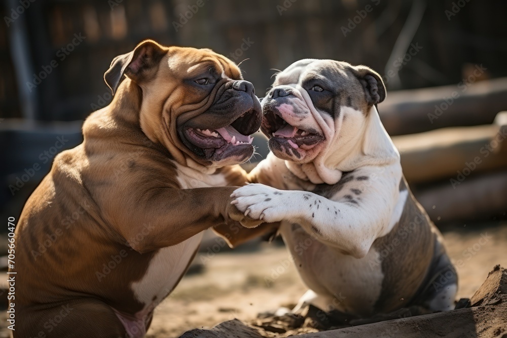 Pair of playful pet engaged in a friendly wrestling match