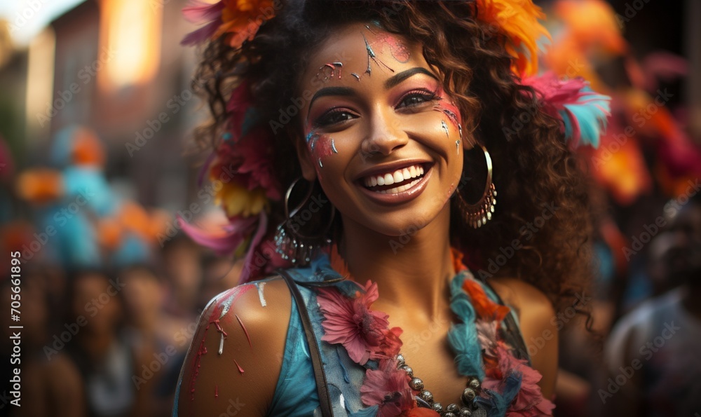 A beautiful woman at a dance carnival generated AI A beautiful woman at a dance carnival generated AI
