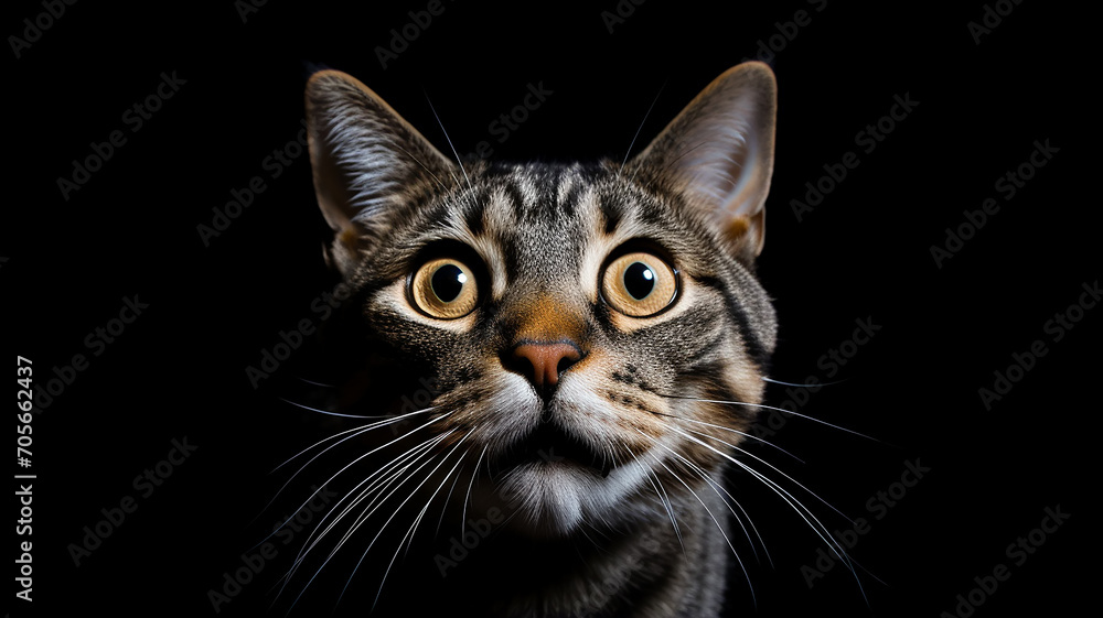 emotion fear, portrait of a cat with big eyes, emotional look of an animal