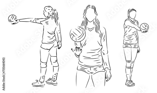 voleyball player holding a ball line art iustration photo