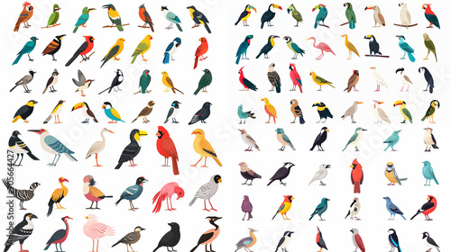 Flat Design Vector Birds Icon Set. Popular Birding Species Collection. Exotic Bird Set in Flat Design On White. . Vector Illustration, World Animals Day, Birds Day, Countries Birds, Generative Ai