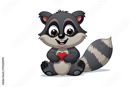 Cute pretty raccoon baby with red heart for birthday gift or valentine s day greeting card