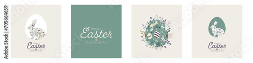 Happy Easter card set. Modern design in pastel colors. photo