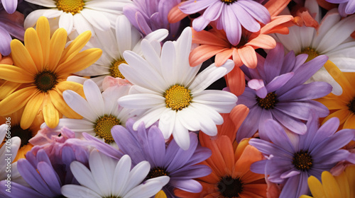 Colorful daisies as background  top view. Floral pattern.