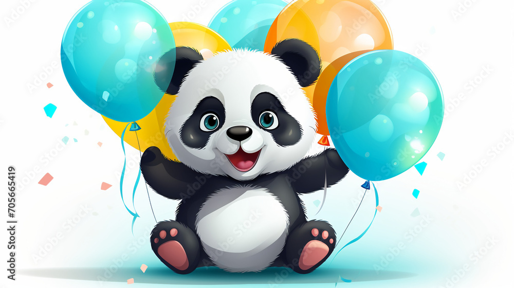Party Time Pal: Funny Cartoon Panda with Colorful Balloons Party Time Pal: Funny Cartoon Panda with Colorful Balloons
