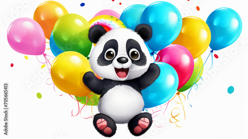 Party Time Pal: Funny Cartoon Panda with Colorful Balloons