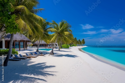 Picturesque Maldives ocean beach. Tropical paradise. Generate Ai