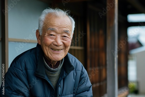 和風の家に暮らす日本の笑顔のおじいちゃん（田舎・終活・実家）