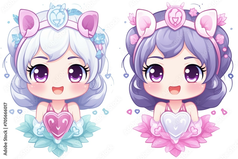 Two cute pretty anime girl twins greeting card