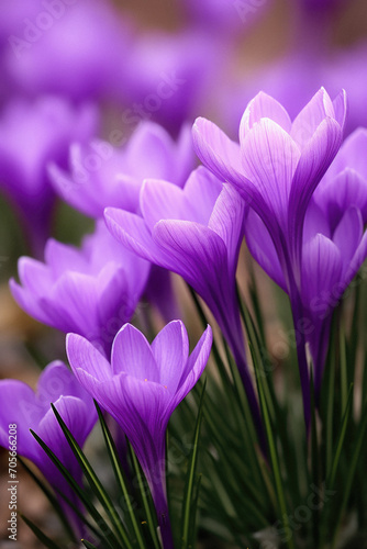 Beautiful purple crocus flowers in the spring garden. Macro.