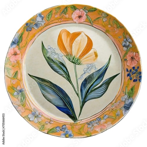Ceramic Plate with Floral Motif
