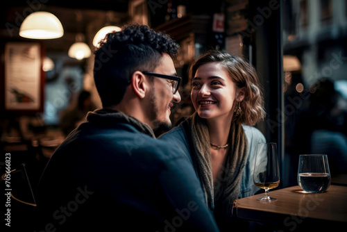 nice mature couple celebrating valentine s day in a restaurant at night with dim light - created with AI -