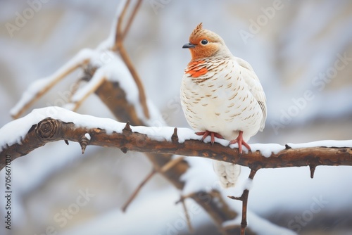 white ptarmigan perched on snowy branch © studioworkstock