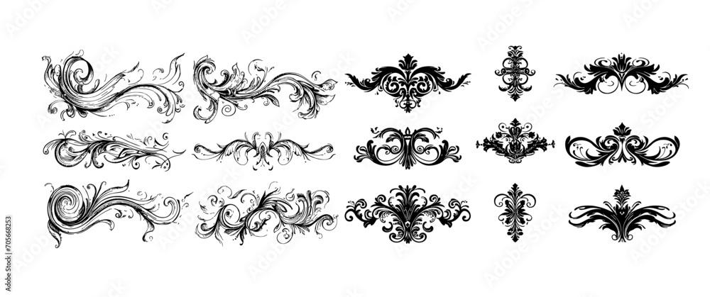 Calligraphic decorative elements in vector format. Calligraphic decorative elements in vector format.