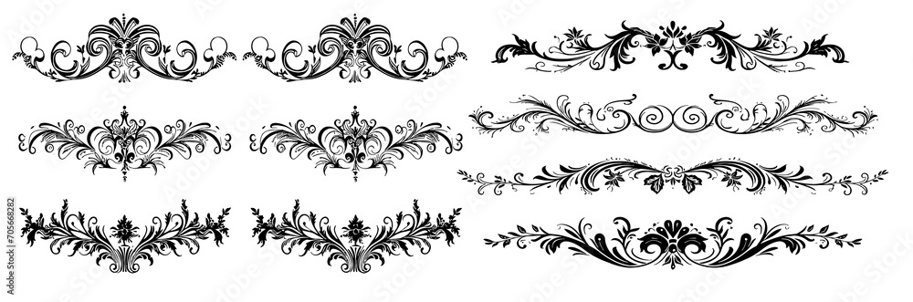 Hand drawn calligraphic dividers. Swirl victorian borders. - obrazy, fototapety, plakaty 