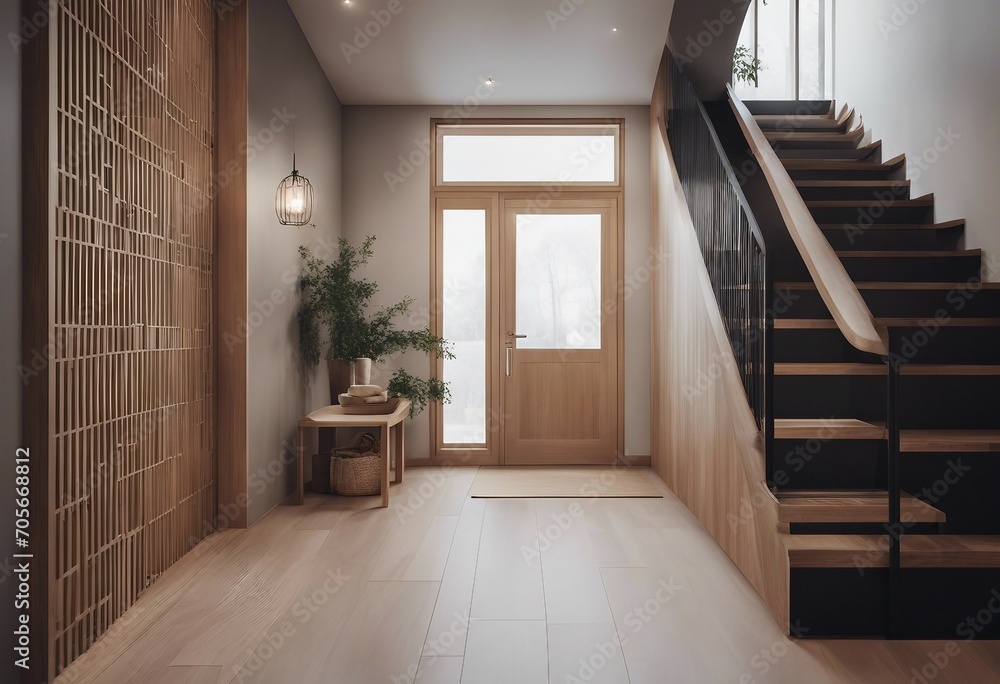 Scandinavian interior design of modern entrance hall with grid door ...