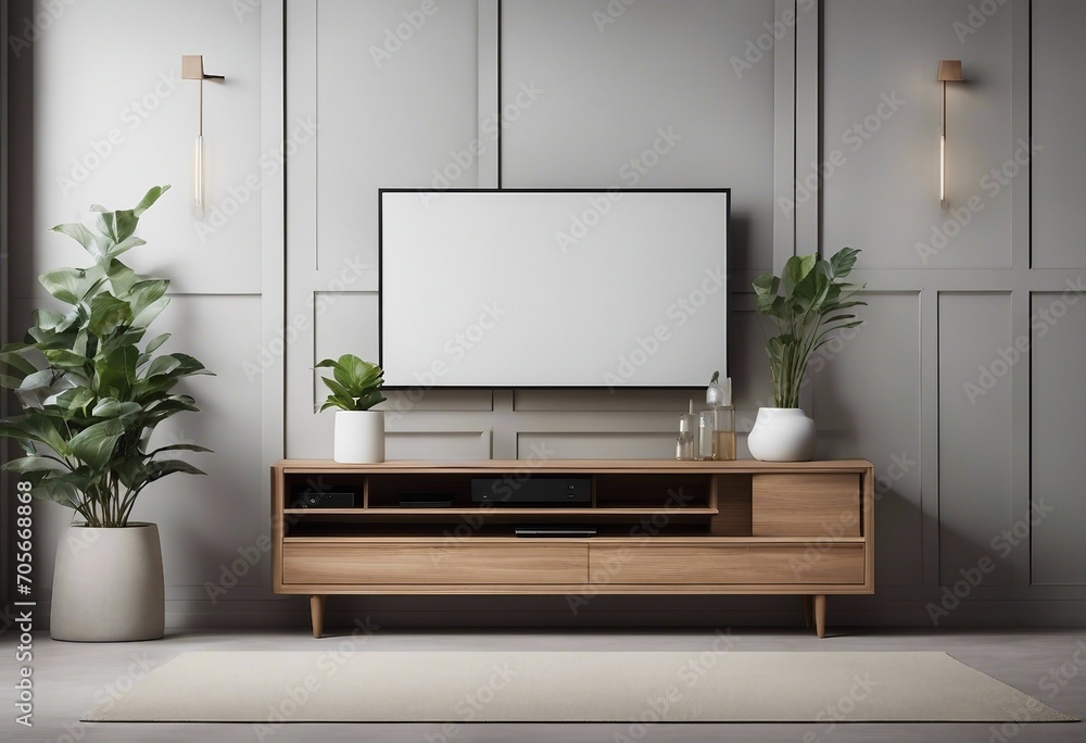 Simple minimal cabinet for tv interior wall mockup Simple minimal cabinet for tv interior wall mockup